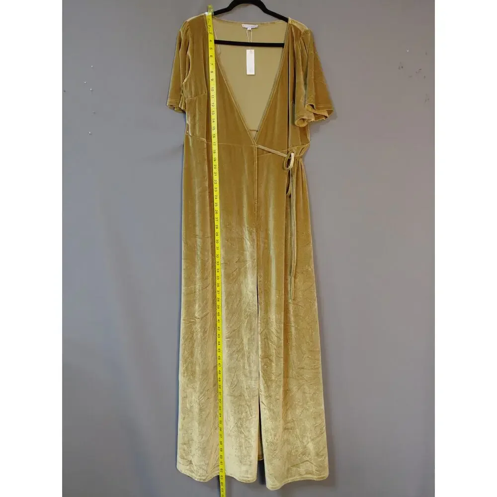NWT BALTICBØRN Lining Baltic Born Gold Wrap Maxi Dress Solid Short Sleeve Size L